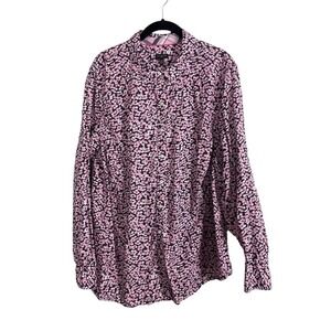 Talbots Woman 22W Pink Black White Floral Button Down‎ Long Sleeve Shirt